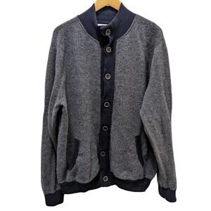 Emozioni Uomo Cardigan Sweater Button Front Wool Navy‎ White